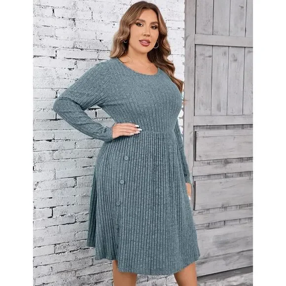 V Neck Cable Knit Sweater Dress Long Sleeve Dress Size XL - Picture 6 of 7